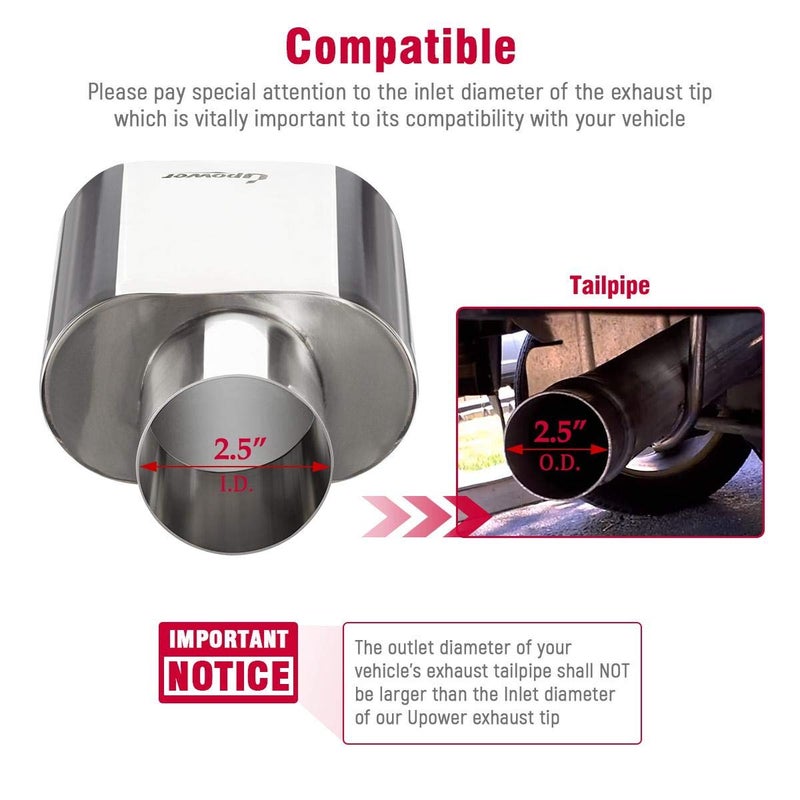 Upower Square Exhaust Tip 2.5" Inlet 3" x 5.5" Outlet 9" Long Chrome Stainless Steel Polished Diesel Pipe Weld-On - Image 2
